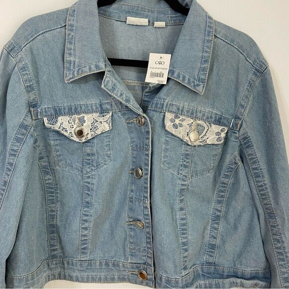 NWT Cato Womens 18/20 Blue Denim Jacket Lace Detail Cottagecore Streetwear Boho - Picture 3 of 8